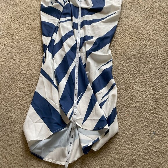 Unique Blue White Deep V Button up Long Ruched Dress Size Large No Name Tag - Picture 15 of 16